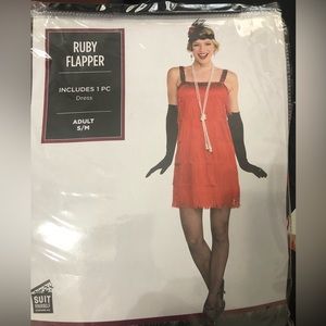 Gatsby Flapper Halloween Costume for Women, Red Fringed Dress Adult size sm/med.